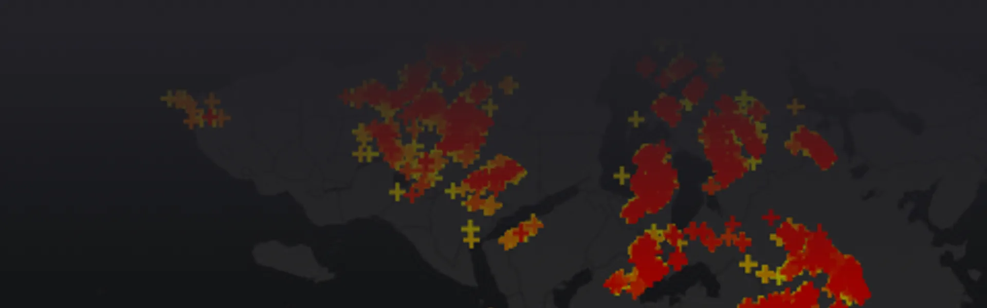 Realtime lightning strikes shown on a dark map